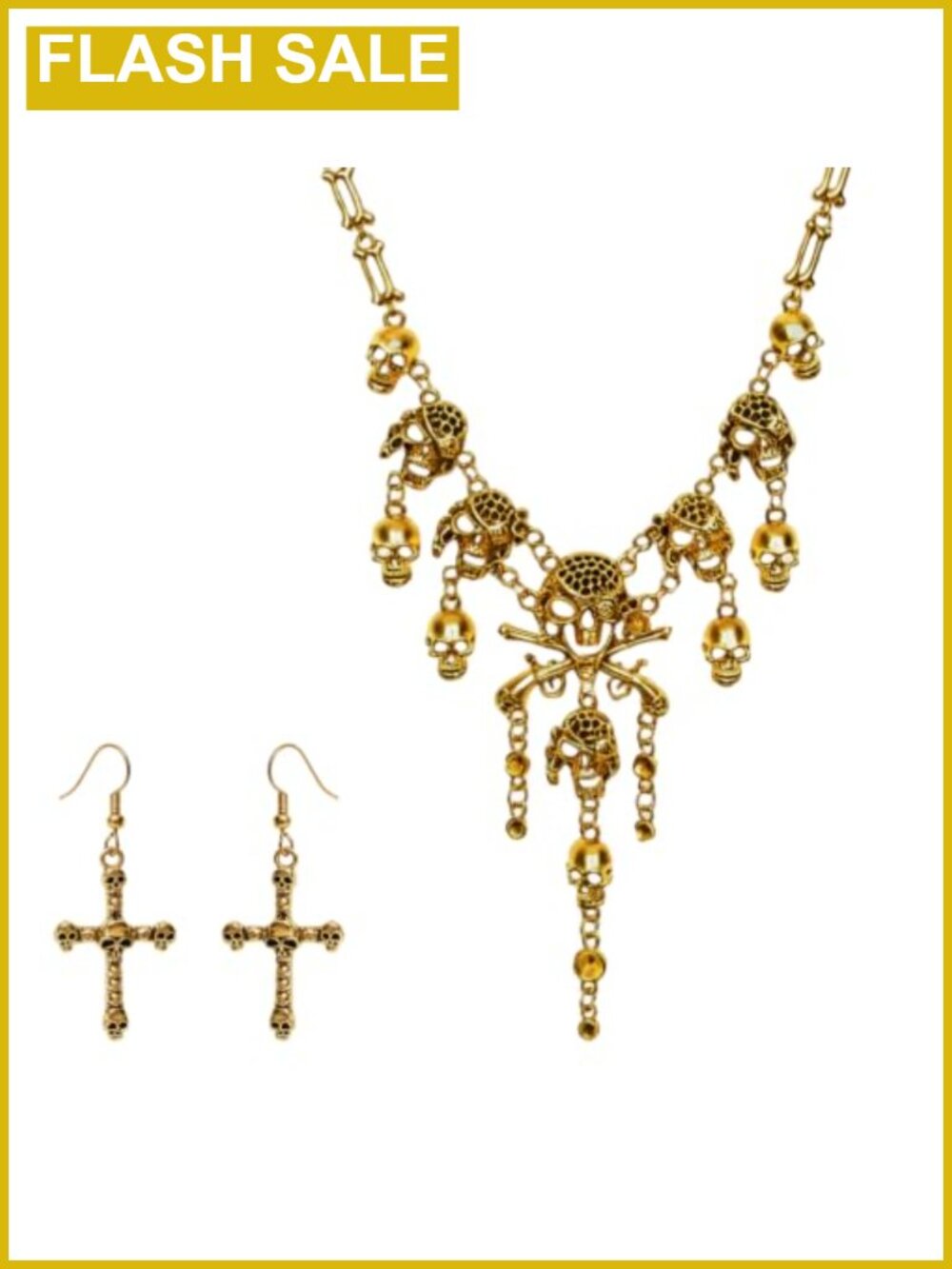 Punk Tassel Skull Necklace Earrings Set Halloween Pirate Jewelry